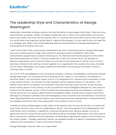 The Leadership Style and Characteristics of George Washington
