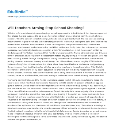 Will Teachers Arming Stop School Shooting?