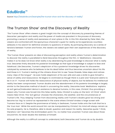 The Truman Show’ and the Discovery of Reality