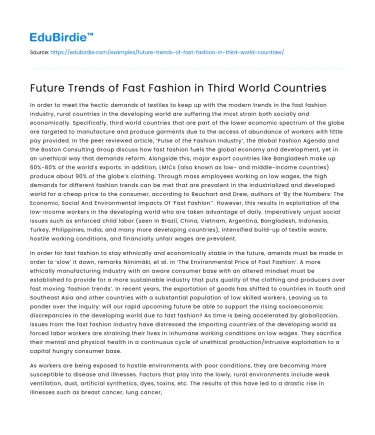 Future Trends of Fast Fashion in Third World Countries