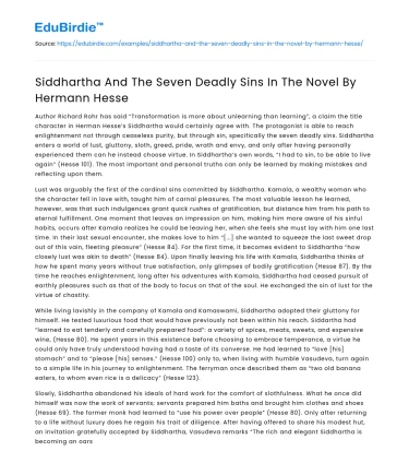Siddhartha And The Seven Deadly Sins In The Novel By Hermann Hesse