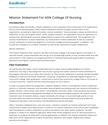 Mission Statement For ADN College Of Nursing