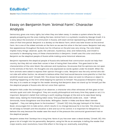 Essay on Benjamin from ‘Animal Farm’: Character Analysis
