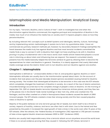 Islamophobia and Media Manipulation: Analytical Essay