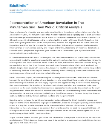 Analysis of American Revolution in The Minutemen: Critical Study