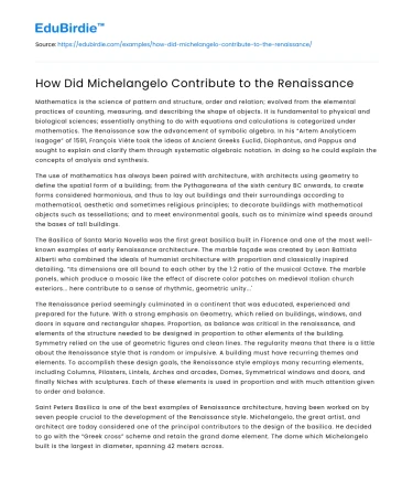 How Did Michelangelo Contribute to the Renaissance