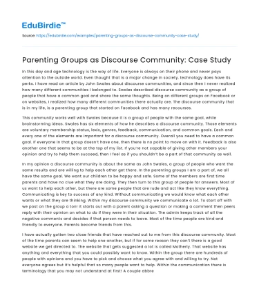 Parenting Groups as Discourse Community: Case Study