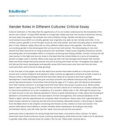 Gender Roles in Different Cultures: Critical Essay