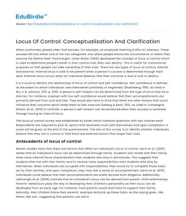 Locus Of Control: Conceptualisation And Clarification
