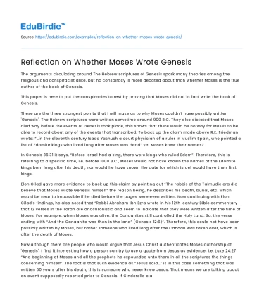 Reflection on Whether Moses Wrote Genesis