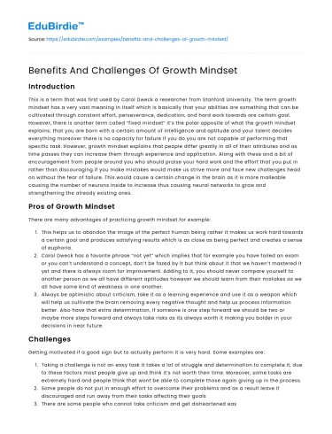 Benefits And Challenges Of Growth Mindset