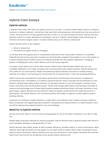 Hybrid Cars Essays