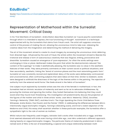 Motherhood in Surrealism: Critical Analysis