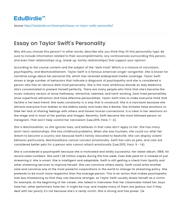 Essay on Taylor Swift’s Personality