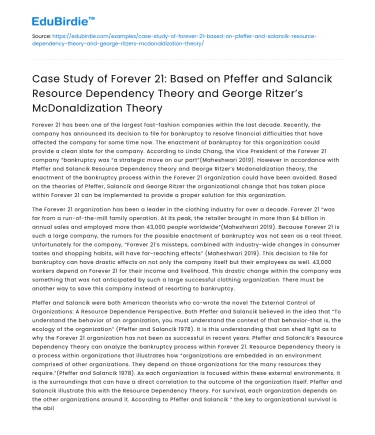 Forever 21 Case Study: Resource Dependency and McDonaldization Theories