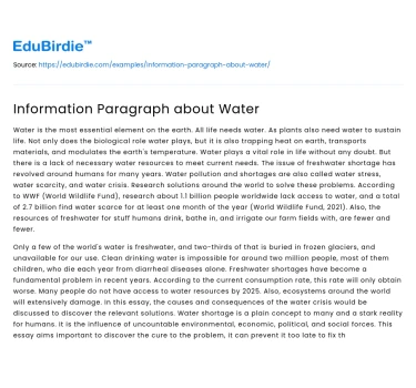 Information Paragraph about Water