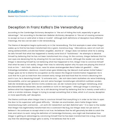 Deception In Franz Kafka’s Die Verwandlung