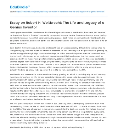 Robert H Weitbrecht: The Life and Legacy of a Genius Inventor