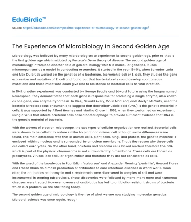 The Experience Of Microbiology In Second Golden Age