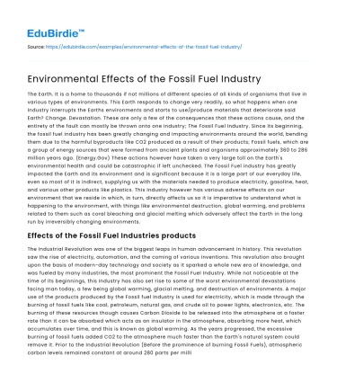 Environmental Effects of the Fossil Fuel Industry
