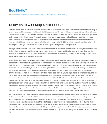 Essay on How to Stop Child Labour