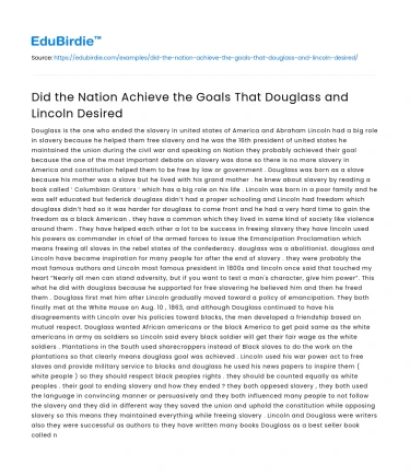 Did the Nation Achieve the Goals That Douglass and Lincoln Desired