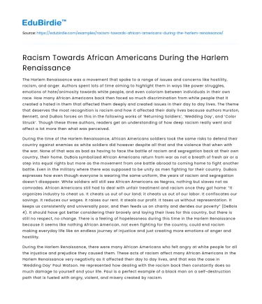 Racism Towards African Americans During the Harlem Renaissance
