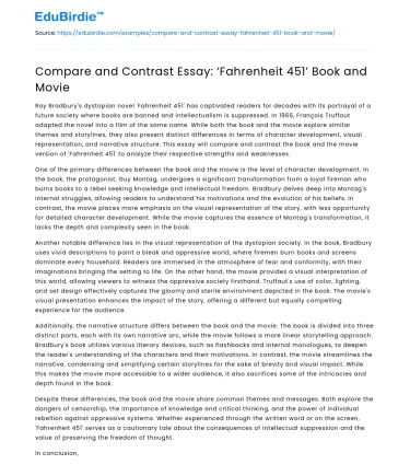 Compare and Contrast Essay: ‘Fahrenheit 451’ Book and Movie