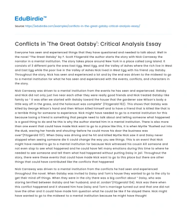 Conflicts in F. Scott Fitzgerald’s The Great Gatsby