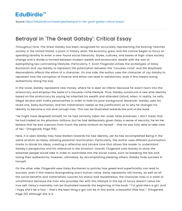 Betrayal in ‘The Great Gatsby’: Critical Essay