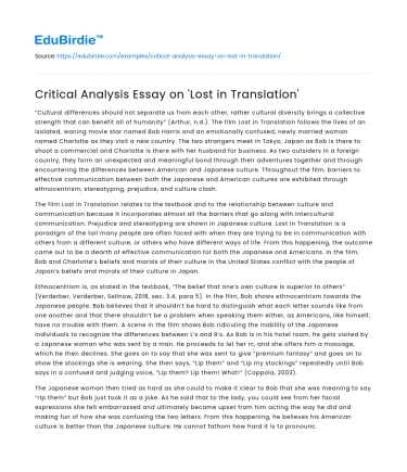 Critical Analysis Essay on ‘Lost in Translation’