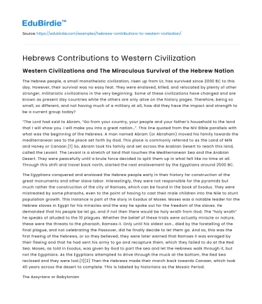 Hebrews Contributions to Western Civilization