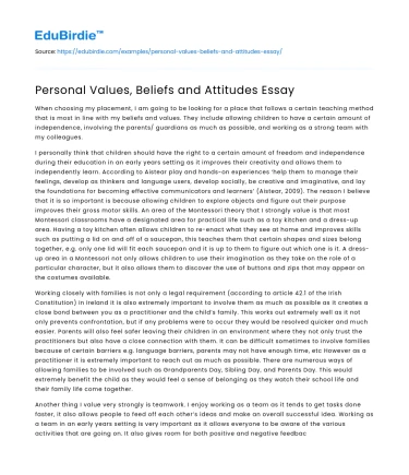 Personal Values, Beliefs and Attitudes Essay