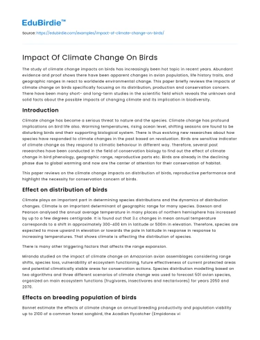 Impact Of Climate Change On Birds