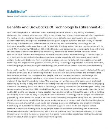 Benefits And Drawbacks Of Technology In Fahrenheit 451