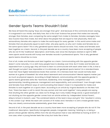 Gender Sports Teams Shouldn’t Exist