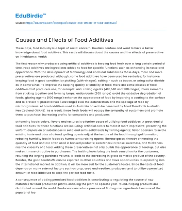 Causes and Effects of Food Additives