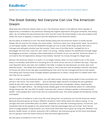 The Great Gatsby: Not Everyone Can Live The American Dream