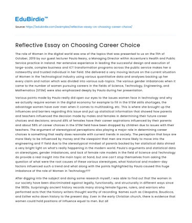 Reflective Essay on Choosing Career Choice
