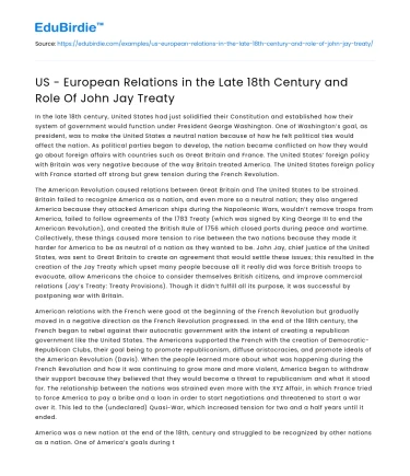 US-European Relations in Late 18th Century & John Jay Treaty