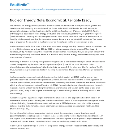 Nuclear Energy: Safe, Economical, Reliable Essay