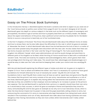Essay on The Prince: Book Summary