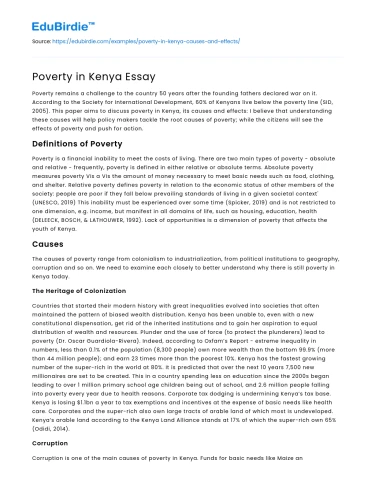 Poverty in Kenya Essay