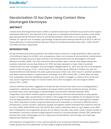 Decolorization Of Azo Dyes Using Contact Glow Discharged Electrolysis