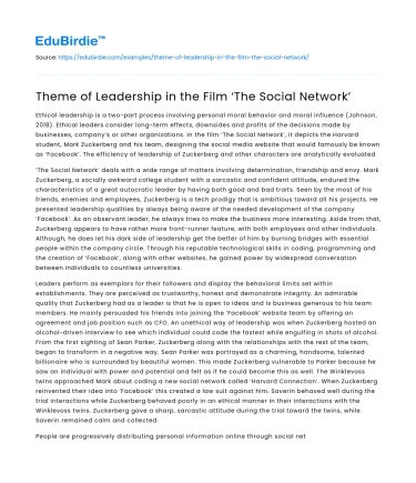 Theme of Leadership in the Film ‘The Social Network’