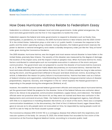 How Does Hurricane Katrina Relate to Federalism Essay