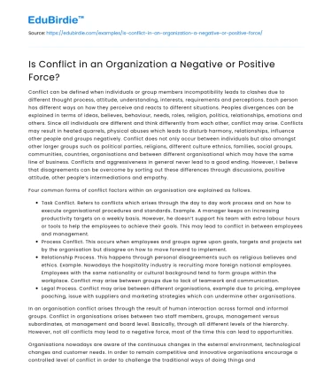 Is Conflict in an Organization a Negative or Positive Force?