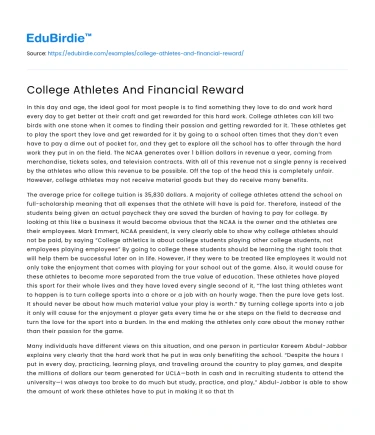 College Athletes And Financial Reward