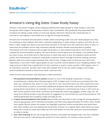 Amazon’s Using Big Data: Case Study Essay
