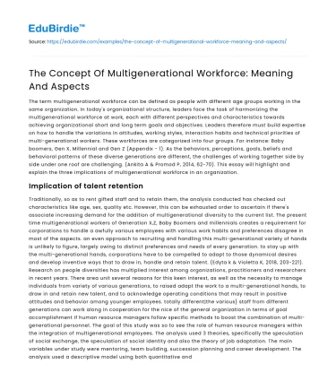 The Concept Of Multigenerational Workforce: Meaning And Aspects
